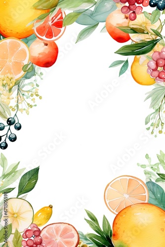 frame of tropical vintage Hawaiian style fruits and berries with room for text copy.