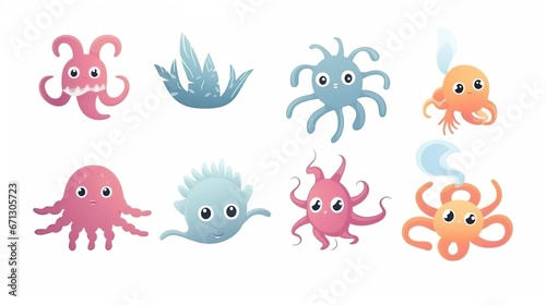 Underwater inhabitants Cartoon aquatic animals inha