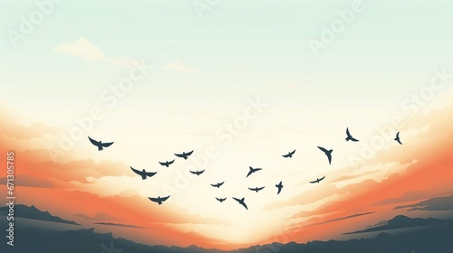 A flock of flying birds Vector illustration photo