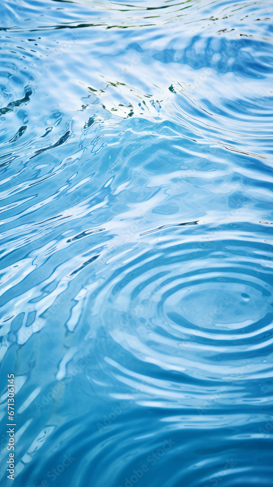 A blue water surface with ripples in the water