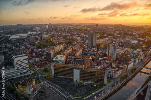 Aerial View of Charleroi, Walloon, Belgium at Sunrise