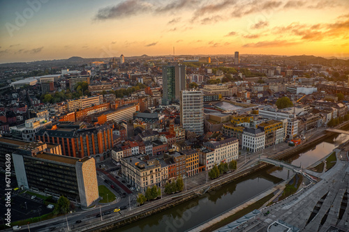 Aerial View of Charleroi, Walloon, Belgium at Sunrise