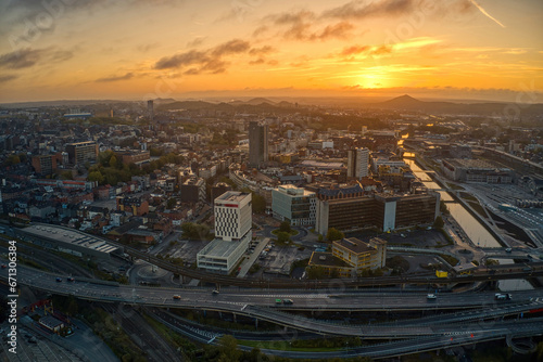 Aerial View of Charleroi  Walloon  Belgium at Sunrise