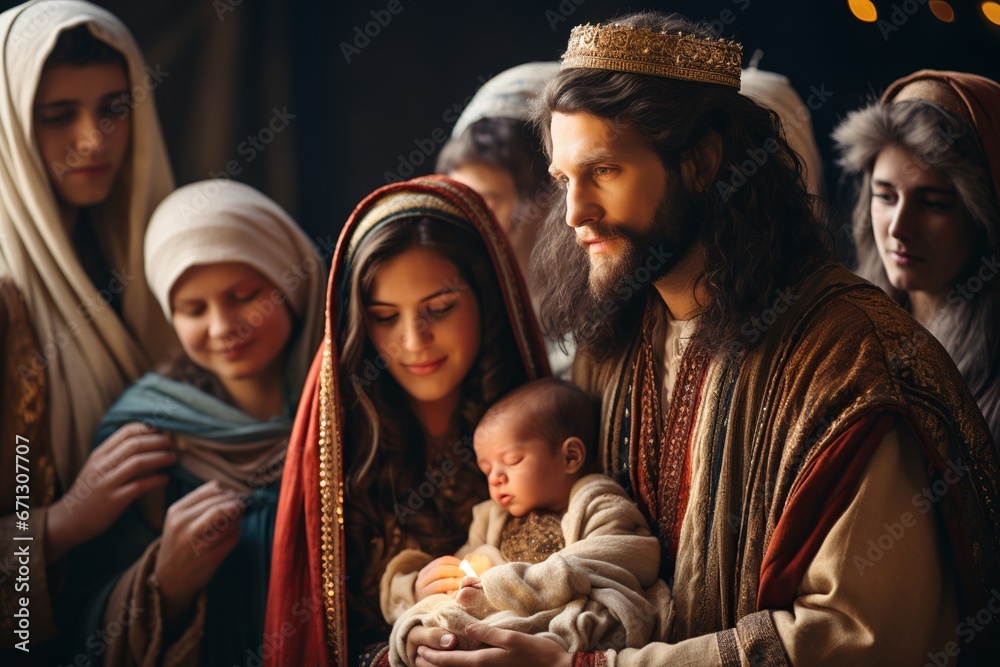Portrait of the Nativity Scene, A Stunning and Faithful Reenactment of the Holy Birth, Resonating with the Beauty of the Christmas Story Portrait of the Nativity Scene, A Stunning and Faithful Reenactment of the Holy Birth, Resonating with the Beauty of the Christmas Story