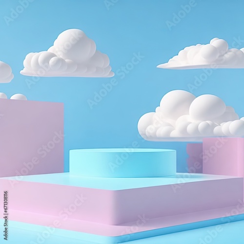 Clouds background for product showcase. abstract landscape with pastel pink, lilac, white color.