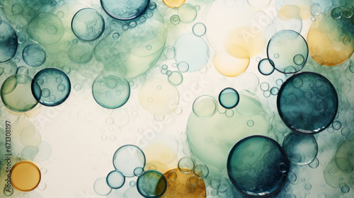 An abstract painting of bubbles and bubbles on a white background