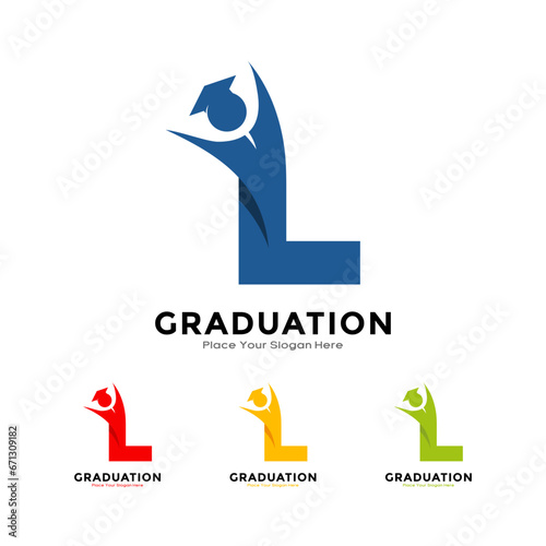 Letter L graduation with cap. Vector logo design. Suitable for business, education, initial name, poster and label