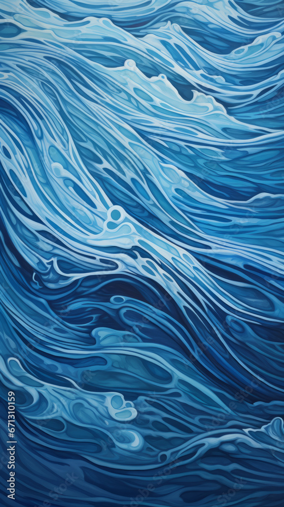 A painting of blue waves on a white background A painting of blue waves on a white background