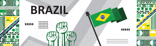 Brazil national day banner with map, flag colors background, Brazilian people. Sports Games concept, independence day celebration background images..eps