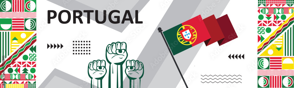  Portugal national day banner with flag colors background, Portuguese people. Sports Games Concept,independence day celebration background images..eps - obrazy, fototapety, plakaty 