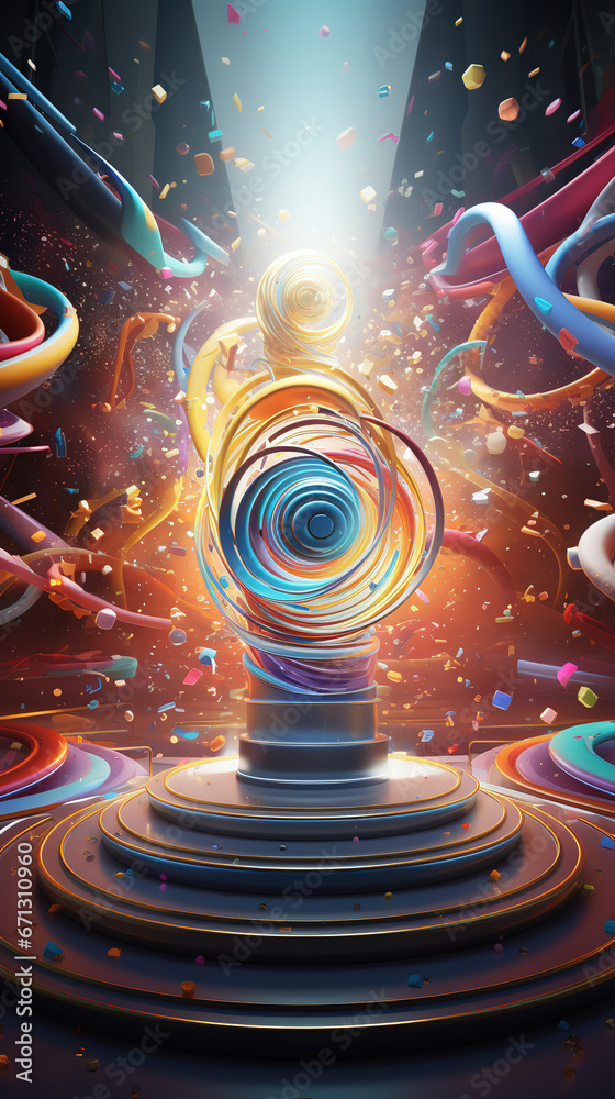 The Enigmatic Surrealistic Multicolored Swirl of Triumph on the Grand Winner's Podium of the Cosmic Stage