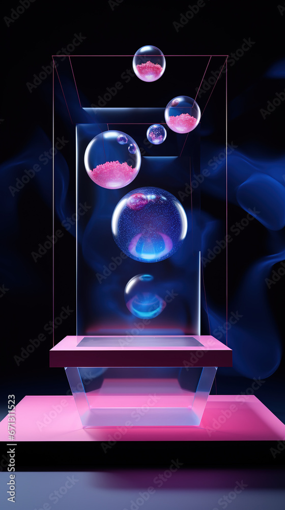The Enigmatic Ethereal Elevation, A Surrealistic Stage and Podium Perched on a Floating Bubble of Dreams