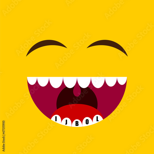 Laughing face with acronym IJBOL on teeth, vector illustration photo
