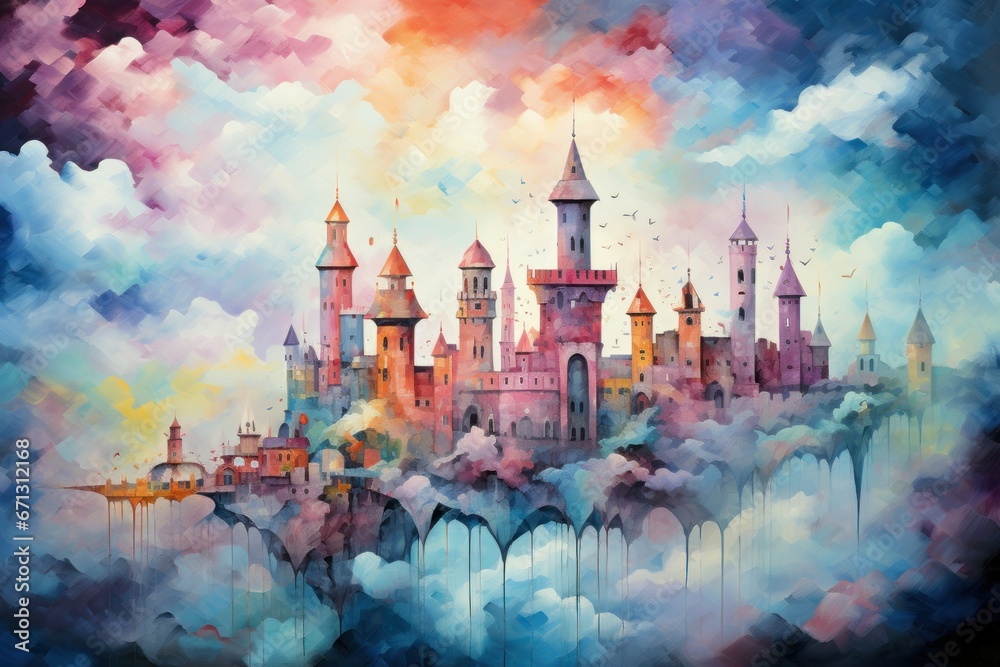 Whimsical cloud castles, floating high above the world, accessible only to dreamers - Generative AI