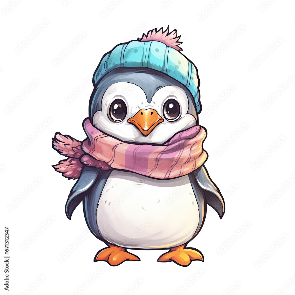 Obraz premium Illustration cute otter with winter clothes AI Generative