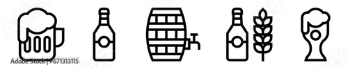 Conjunto de iconos de cerveza. Bebidas alcohólicas. Jarra de cerveza, botella de cerveza artesanal, barril, vaso. Ilustración vectorial
