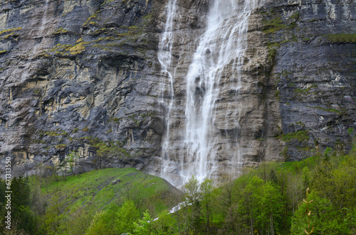 Picturesque view of beautiful waterfall in mountains