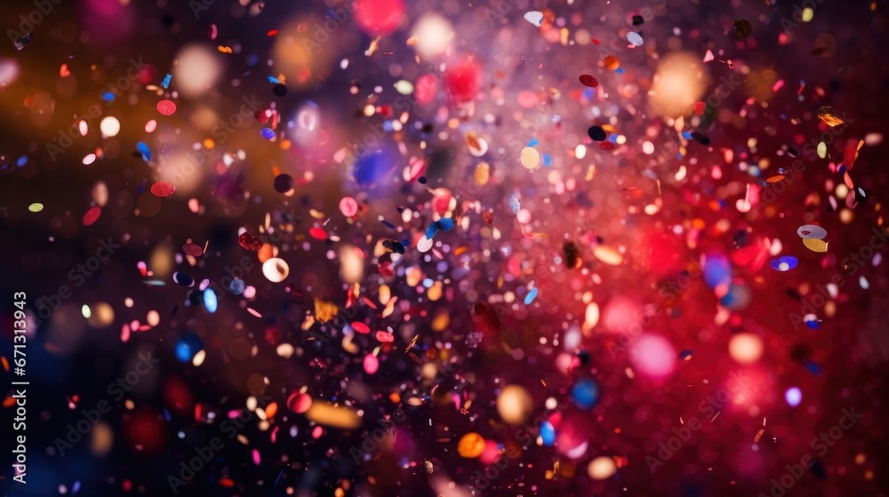 A festive and colorful party with flying neon confetti on a green background A festive and colorful party with flying neon confetti on a green background