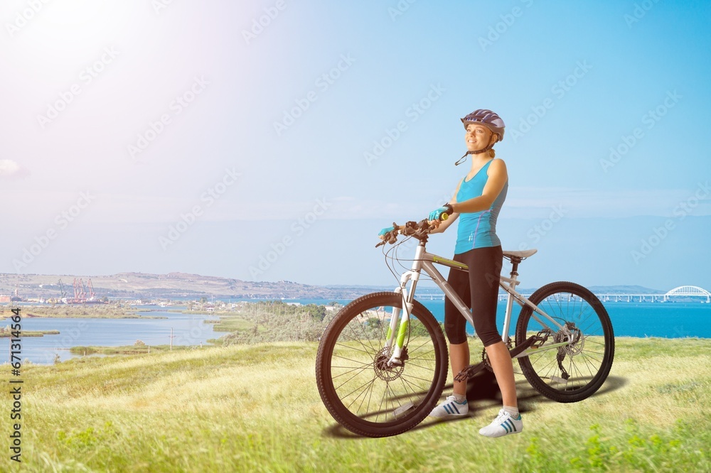 Cyclist sporty person riding bike outdoors Cyclist sporty person riding bike outdoors