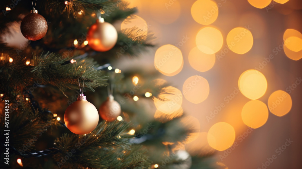 Close up of a Christmas tree with ornaments