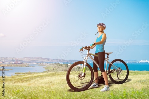 Cyclist sporty person riding bike outdoors