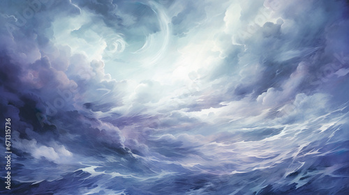 台風で荒れる空のイメージ水彩イラスト