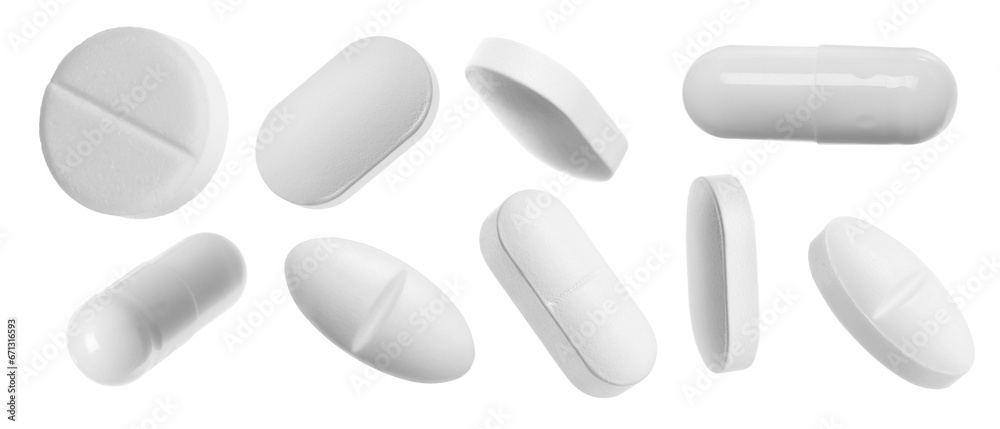 Many different pills isolated on white, collection Many different pills isolated on white, collection