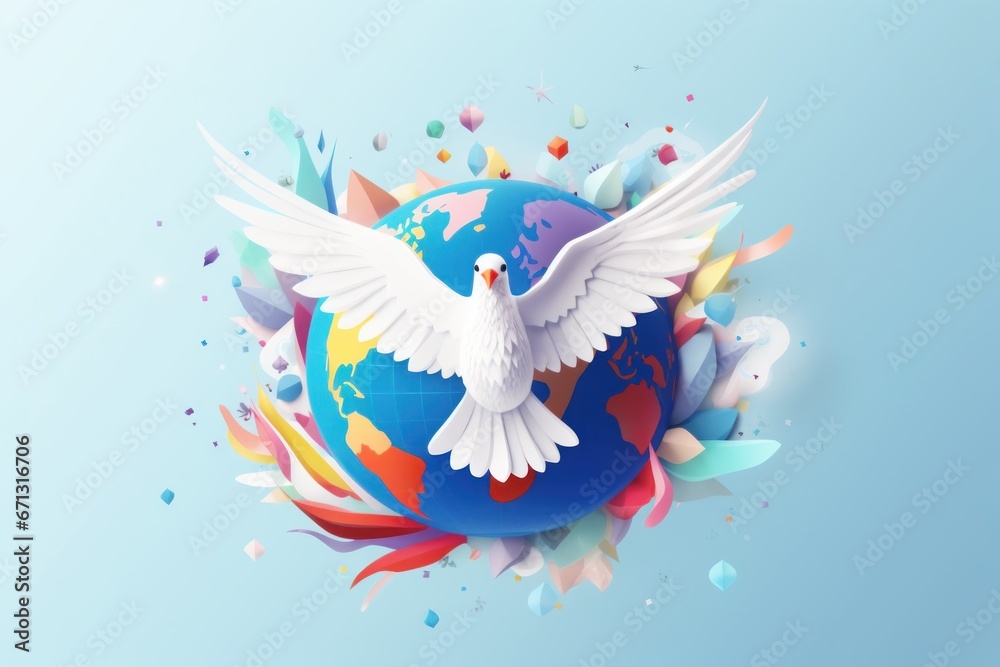 Fototapeta premium The symbol is the dove logo for World Peace Day. Generative AI