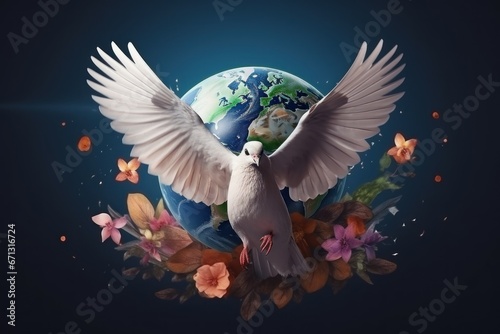 The symbol is the dove logo for World Peace Day. Generative AI © Nijieimu