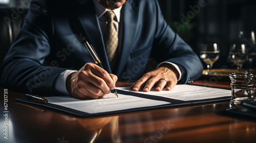 Businessman using pan writing paper
