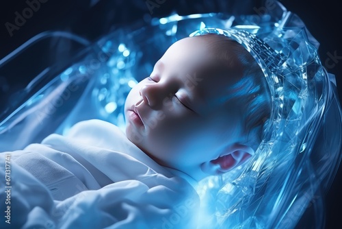 artificially created child baby. cyborg. artificial human cells. Designer baby