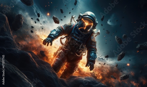 realistic galaxy astronaut floating in space with earth in the background