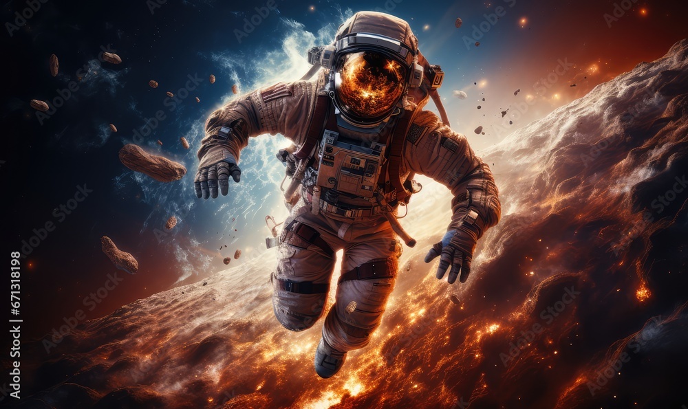 realistic galaxy astronaut floating in space with earth in the background realistic galaxy astronaut floating in space with earth in the background