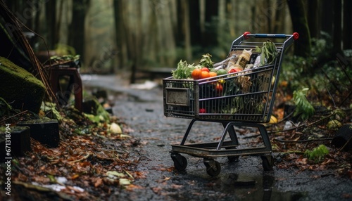 A Haunting Reminder of an Abandoned Shopping Cart Filled with Groceries