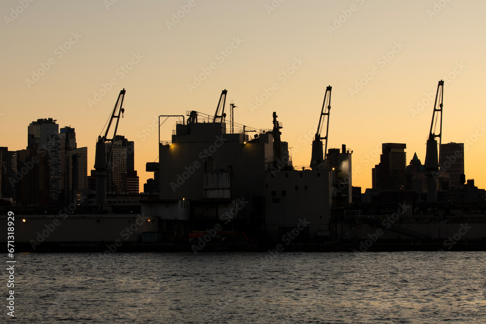 Brooklyn Navy Yard at dusk in NYC