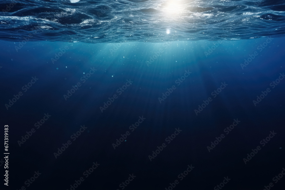 Underwater Effect Photo Overlays. Ocean Depth Effect, Sea Texture Layer, Blue Water Filter, Marine Photo Edit, Submerged Ambience, Teal Aquatic Fantasy, Ripple Light Effect, Generative AI. - obrazy, fototapety, plakaty 