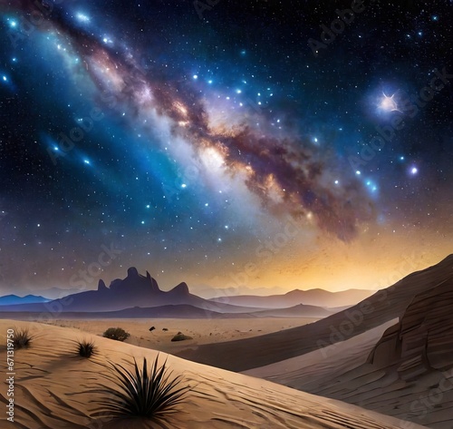 Desert starry night sky landscape 2