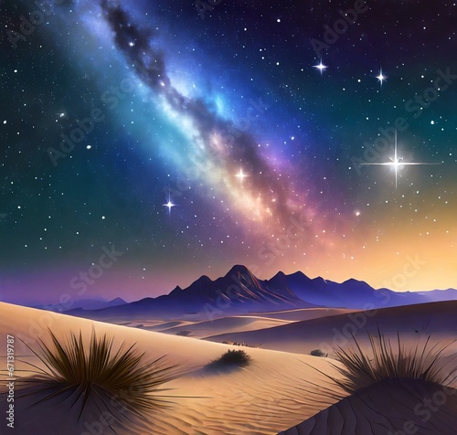Desert starry night sky landscape 3