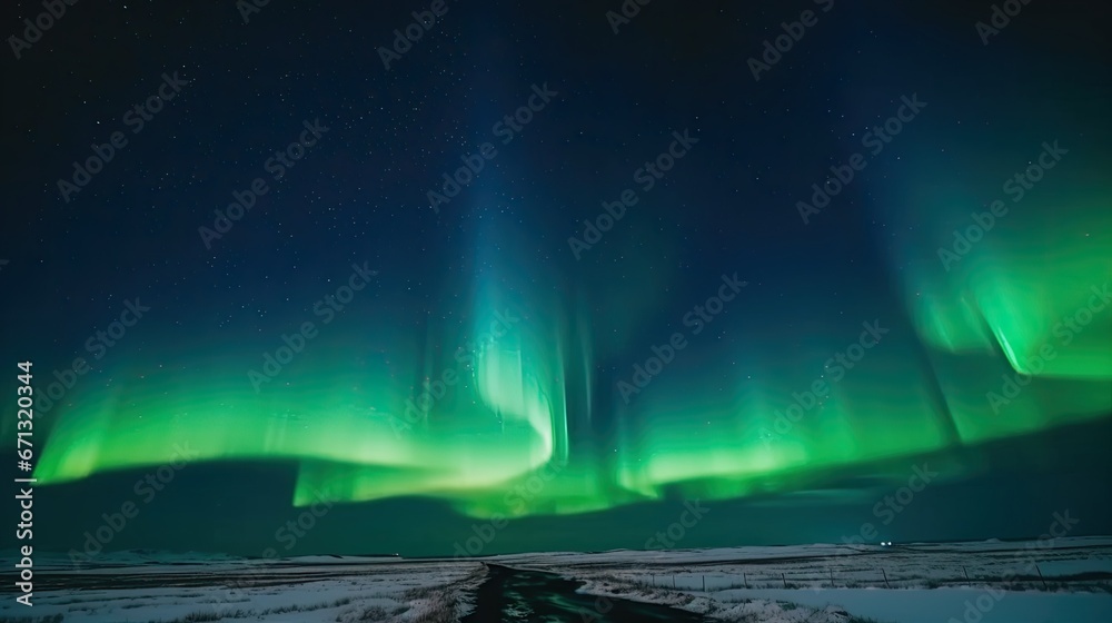 Aurora borealis, northern lights in the night sky.
