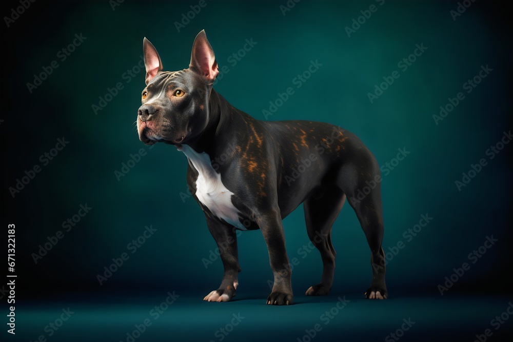 American Staffordshire Terrier on a dark background. Studio shot. Generative AI.