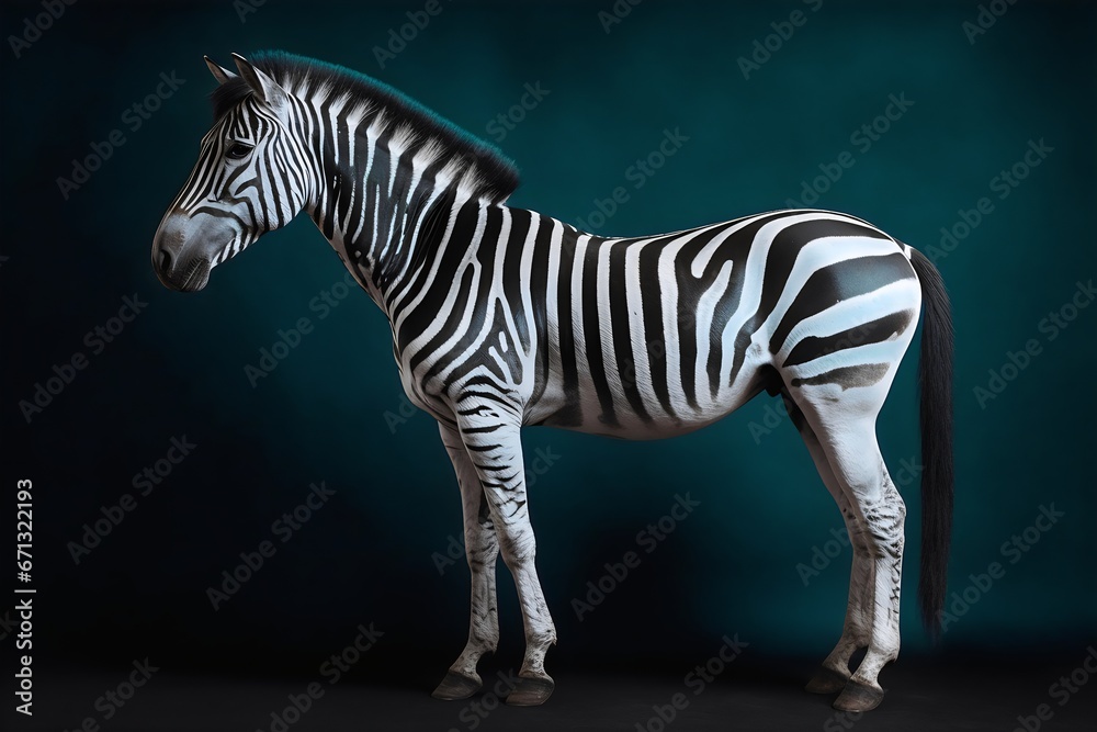 Fototapeta premium Portrait of a zebra on a black background. Studio shot. Generative AI.