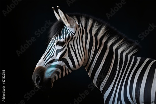 Portrait of a zebra on a black background. Studio shot. Generative AI. © Artistic Avenue