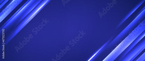 Glowing diagonal lines background. Deep blue neon gradient stripes wallpaper. Abstract motion effect light trails backdrop for banner, poster, presentation, cover, booklet, brochure, flyer. Vector