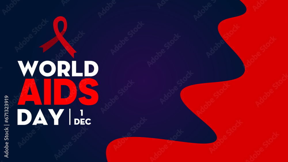 Isolated red ribbon with white text World AIDS Day background, HIV Awareness vector background, stop AIDS banner HIV