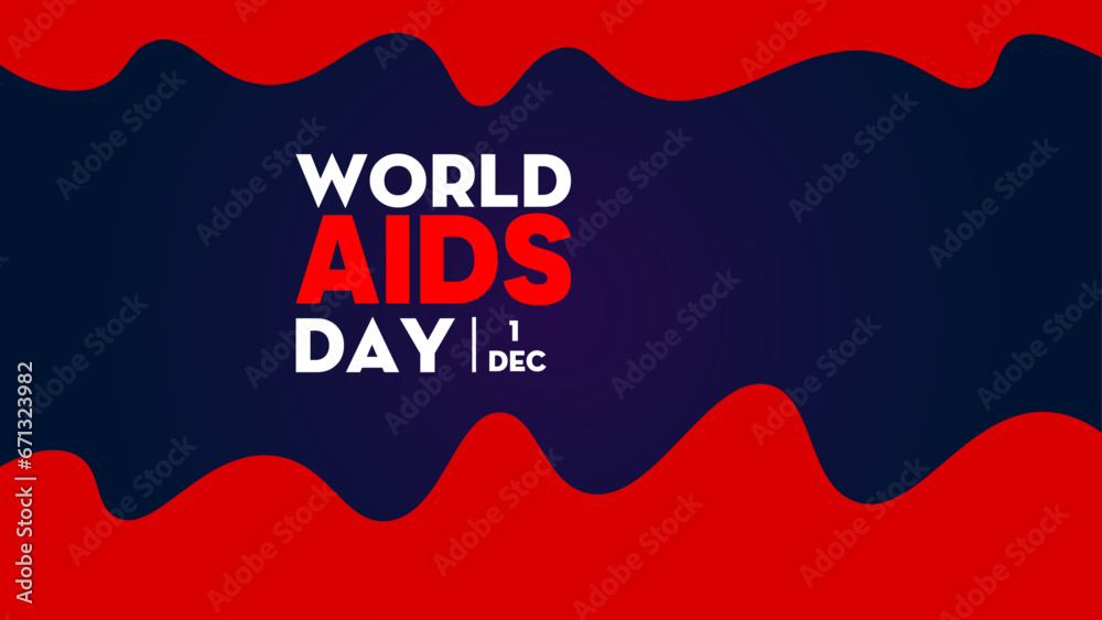 Isolated red ribbon with white text World AIDS Day background, HIV Awareness vector background, stop AIDS banner HIV - obrazy, fototapety, plakaty 