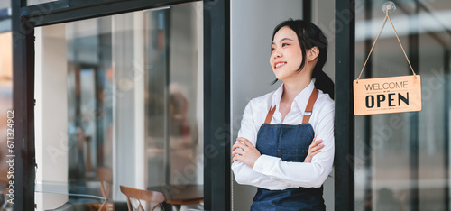 Portrait of asian tan woman barista cafe owner. SME entrepreneur seller business concept Free Download Portrait of asian tan woman barista cafe owner. SME entrepreneur seller business concept - GFXLoad
