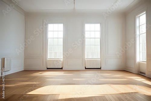 Parquet floor in light spacious empty room.