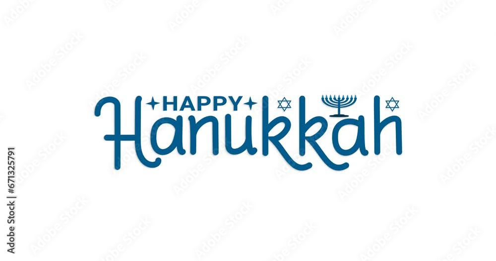 Happy Hanukkah text animation. Handwritten text Animation with David star and lit candle ornaments on the white background alpha channel. Great for Celebrations and events. Transparent background Happy Hanukkah text animation. Handwritten text Animation with David star and lit candle ornaments on the white background alpha channel. Great for Celebrations and events. Transparent background