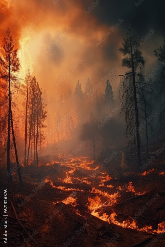 Cinematic scene of Forest fires, a threat to our environment