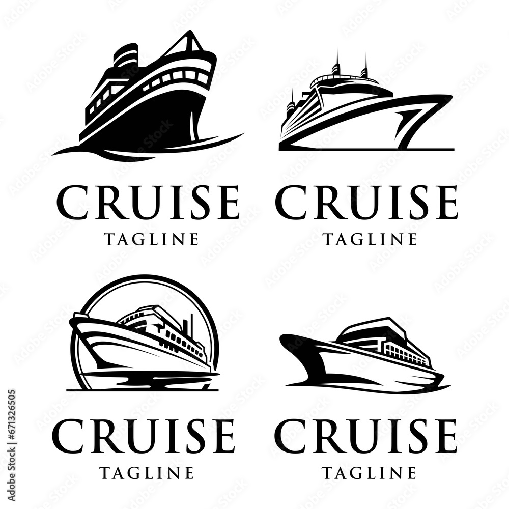 Elegant cruise ship logo design template. Monochrome luxury ship logo vector illustration. - obrazy, fototapety, plakaty 
